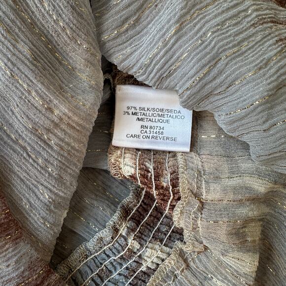 Y2K fairy silk babydoll top, BCBGMAXAZRIA, fall whimsical blue/brown/gold, Small - Picture 6 of 6